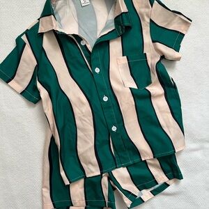 SHEIN Green and Cream Button Down Shirt for Casual Wear